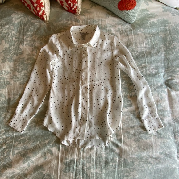 H&M Polka Dot Top/Blouse, White and Black, Long Sleeve - Picture 4 of 10
